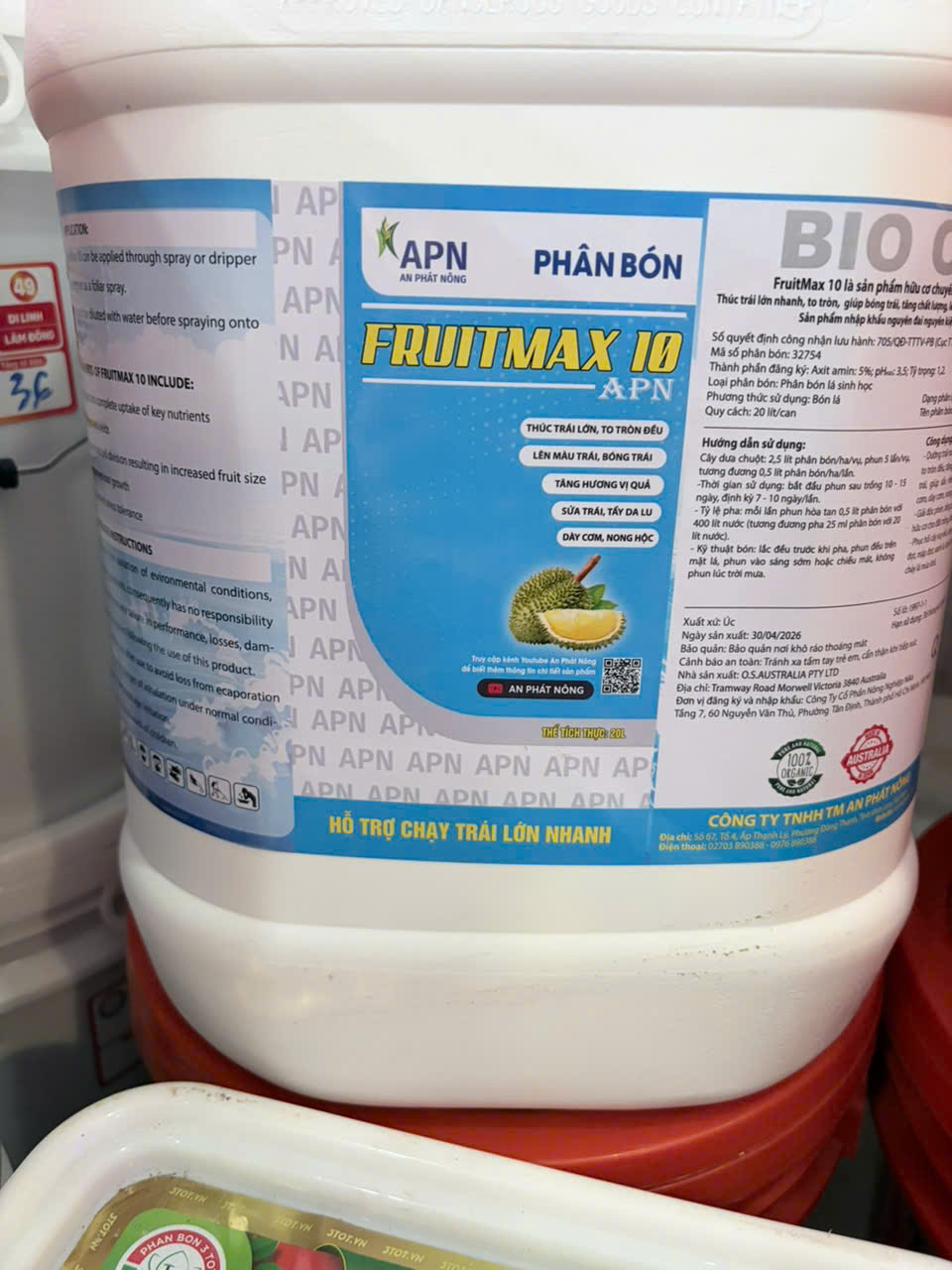 FRUITMAX 10 APN 20L – DƯỠNG TRÁI, LỚN NHANH, BÓNG TRÁI, TĂNG CHẤT LƯỢNG