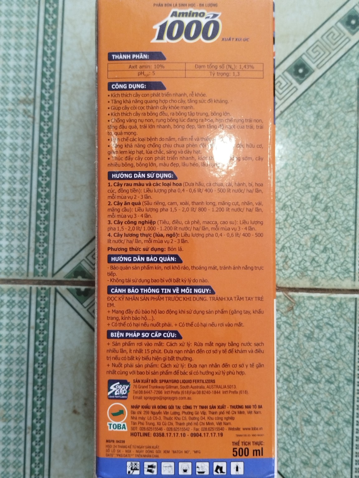 AMINO 1000 500ML – AMINO ACID ÚC, HỖ TRỢ PHỤC HỒI CÂY – RA RỄ – RA HOA ĐẬU TRÁI