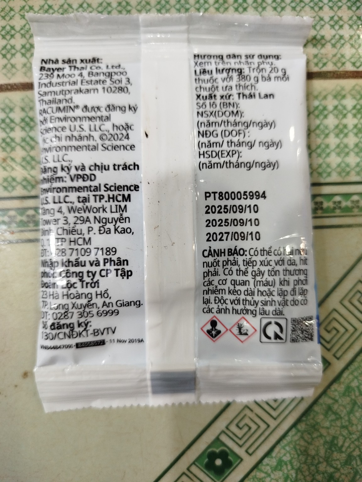 RACUMIN 0.75 TP – THUỐC DIỆT CHUỘT COUMATETRALYL 0,75%