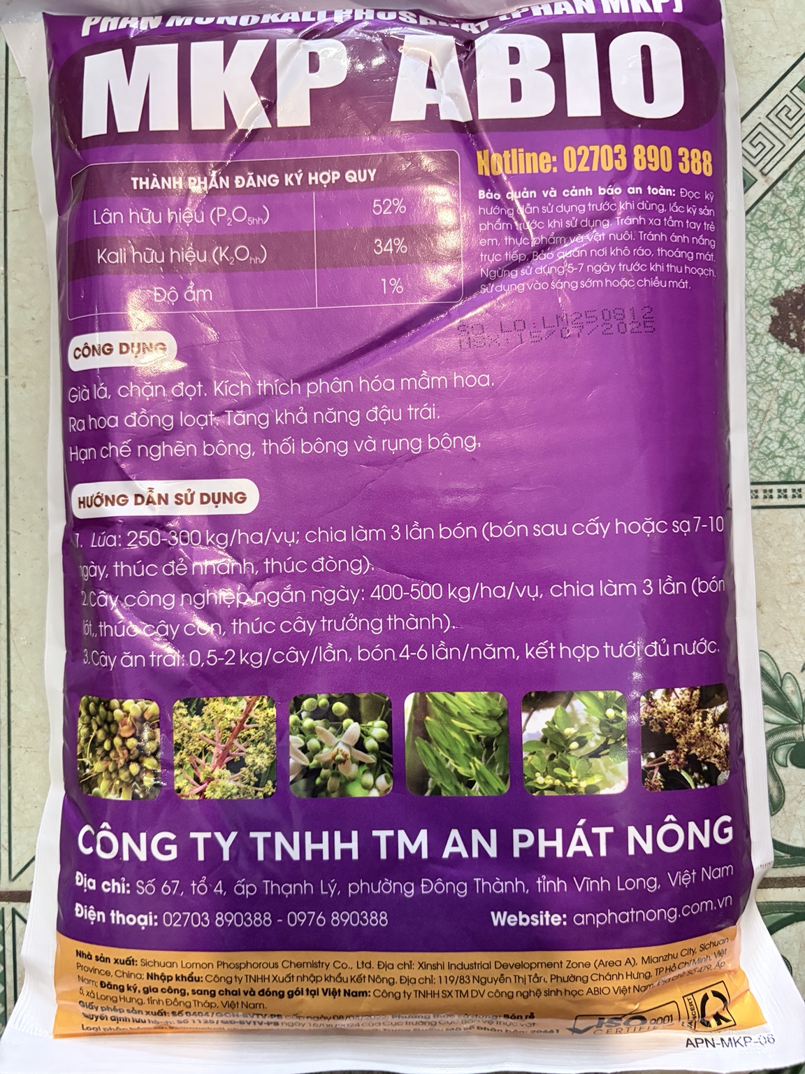MKP ABIO 00-52-34 – MONO POTASSIUM PHOSPHATE, HỖ TRỢ GIÀ LÁ – PHÂN HÓA MẦM HOA