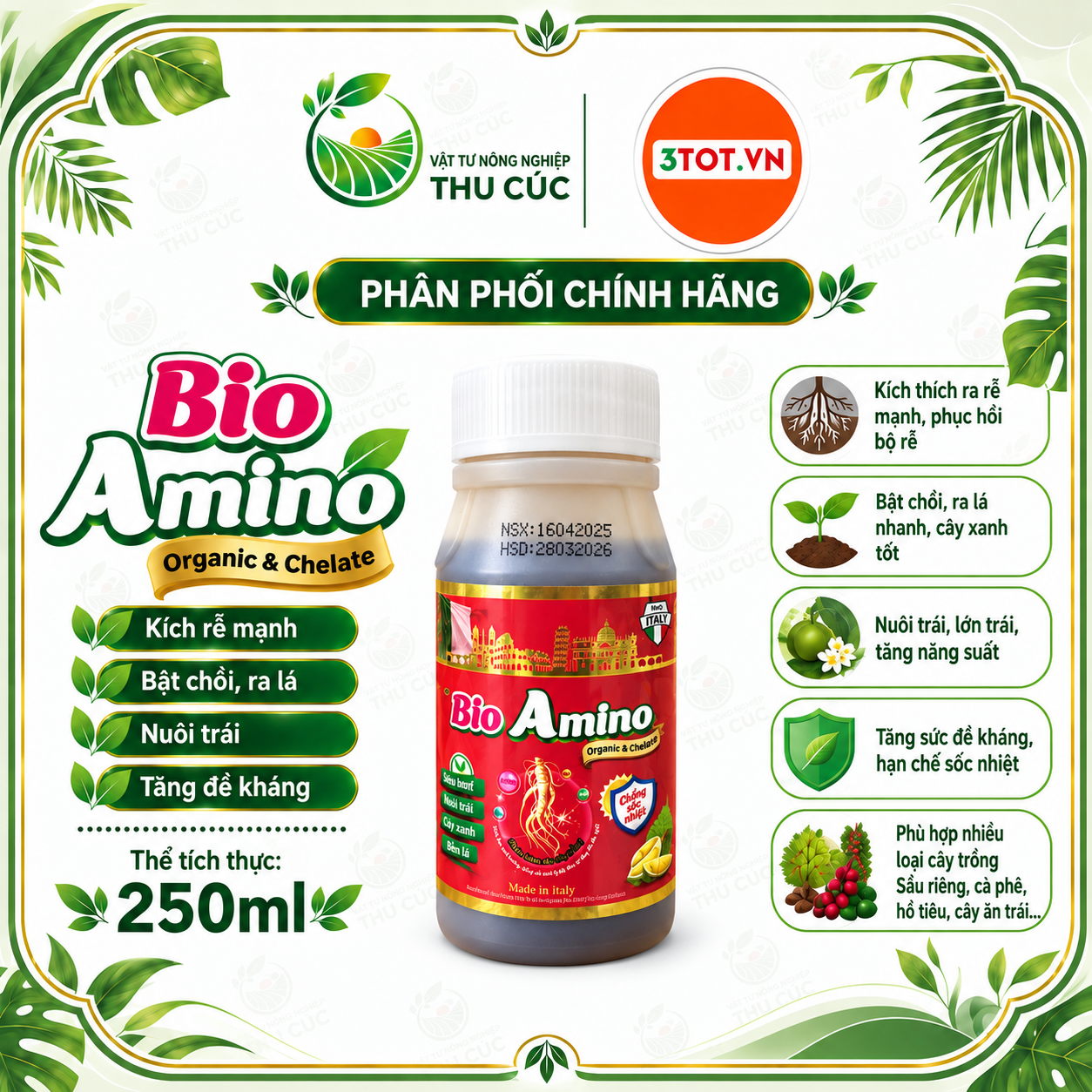 BIO AMINO 3 TỐT 250ML – DƯỠNG BÔNG, NUÔI TRÁI, GIỮ XANH, MƯỢT LÁ