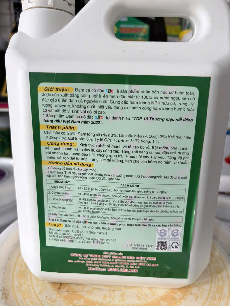 ĐẠM CÁ CÔ ĐẶC SBC 5L – BỔ SUNG HUMIC, RONG BIỂN, KÍCH RỄ – PHỤC HỒI CÂY