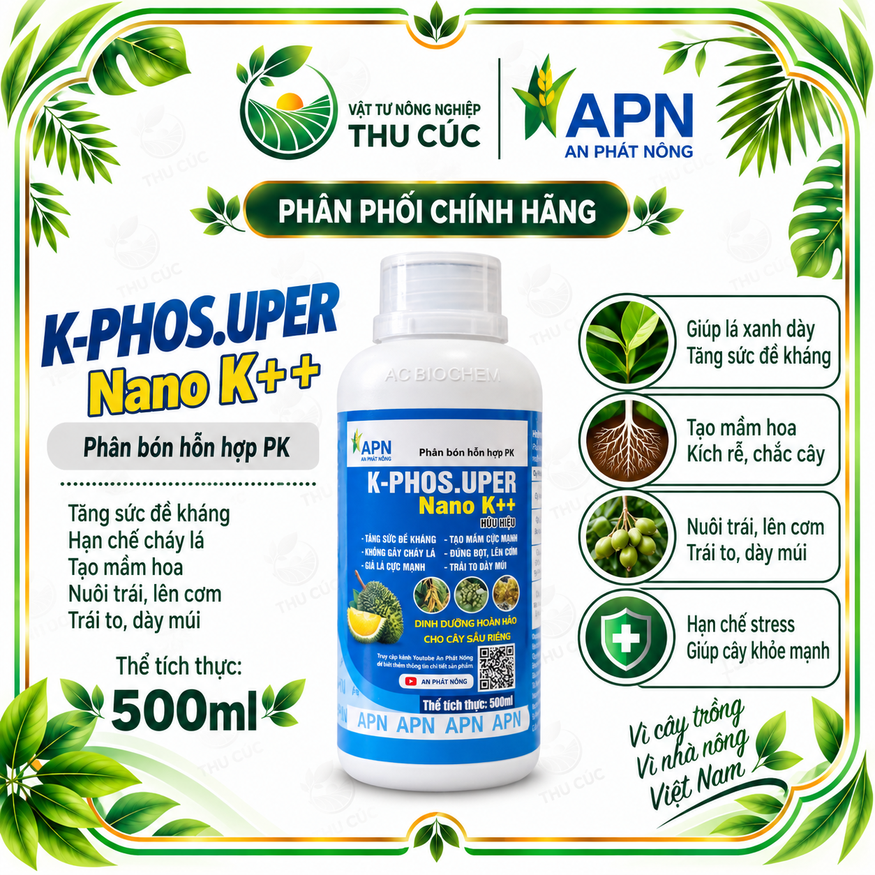 K-PHOS.UPER NANO K++ 500ML – KALI SỮA ĐẬM ĐẶC, HỖ TRỢ GIÀ LÁ – NUÔI TRÁI