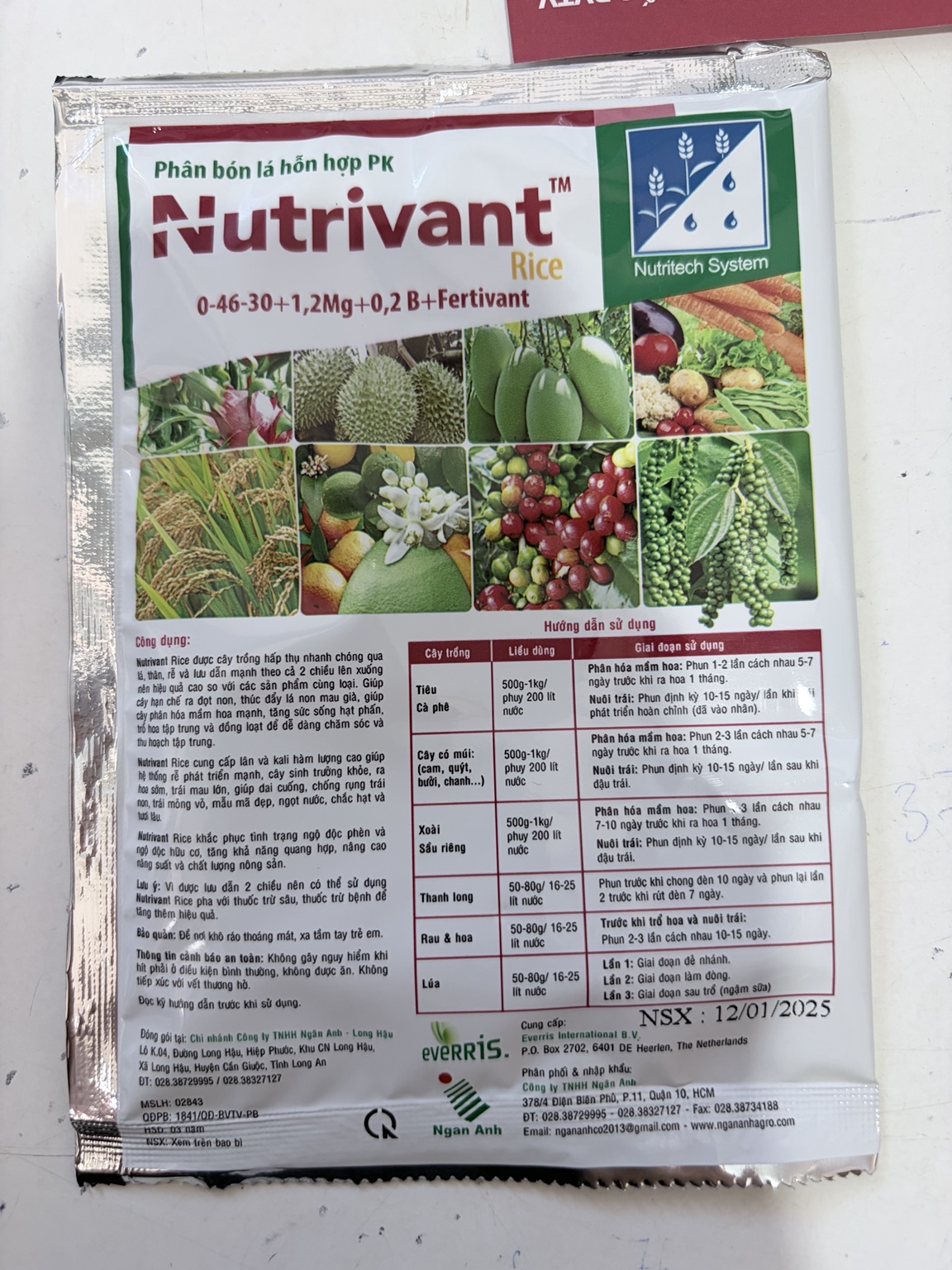 NUTRIVANT RICE 0-46-30 50G – PHÂN BÓN LÁ PK NHẬP KHẨU ISRAEL