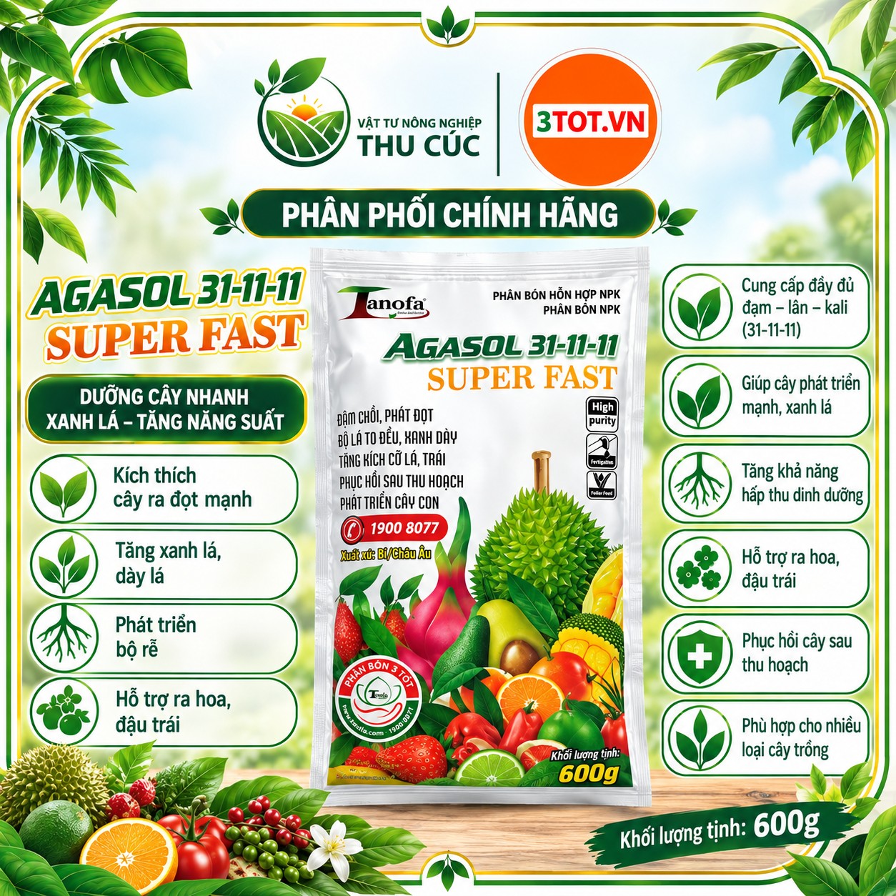 AGASOL 31-11-11 SUPER FAST – ĐÂM CHỒI, PHÁT ĐỌT, XANH DÀY BỘ LÁ
