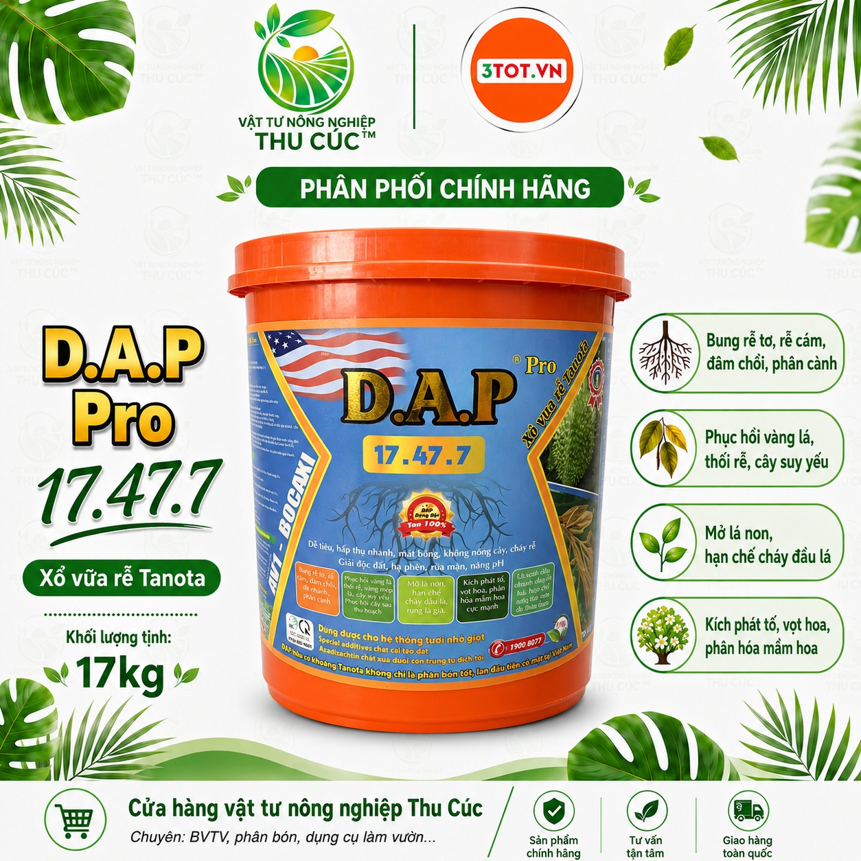 DAP Pro 17.47.7 Tanofa – DAP Bột Tan 100%, Kích Rễ, Bung Đọt, Phân Hóa Mầm Hoa