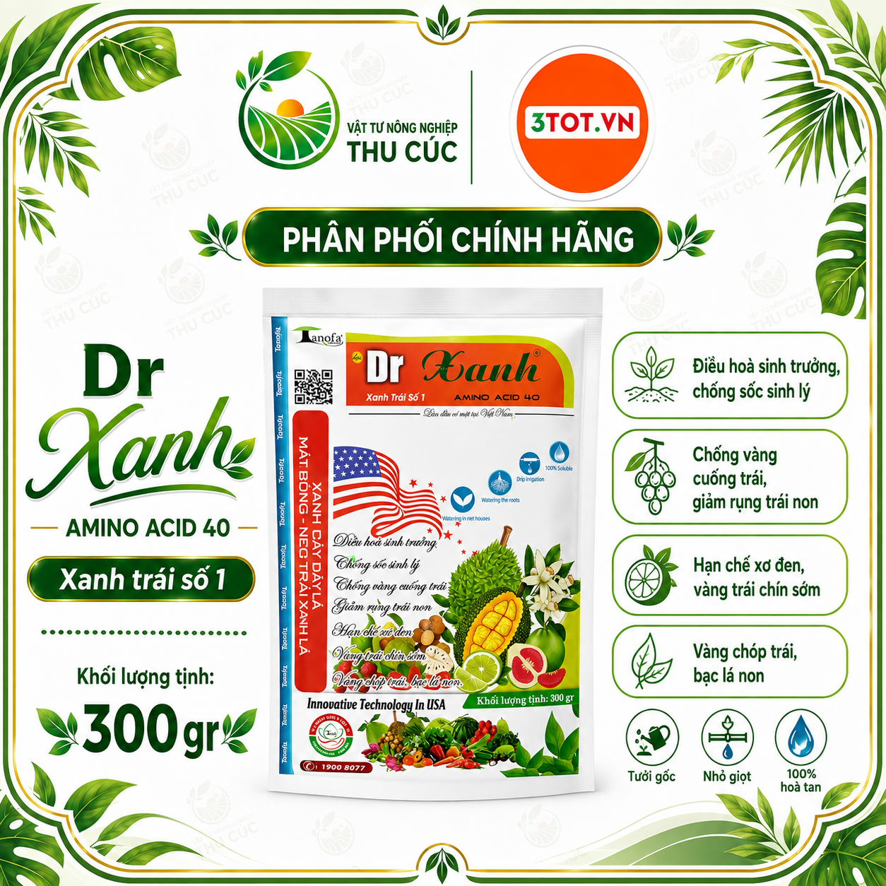 DR XANH TANOFA 300G – AMINO ACID 40, XANH TRÁI, HẠN CHẾ RỤNG TRÁI NON