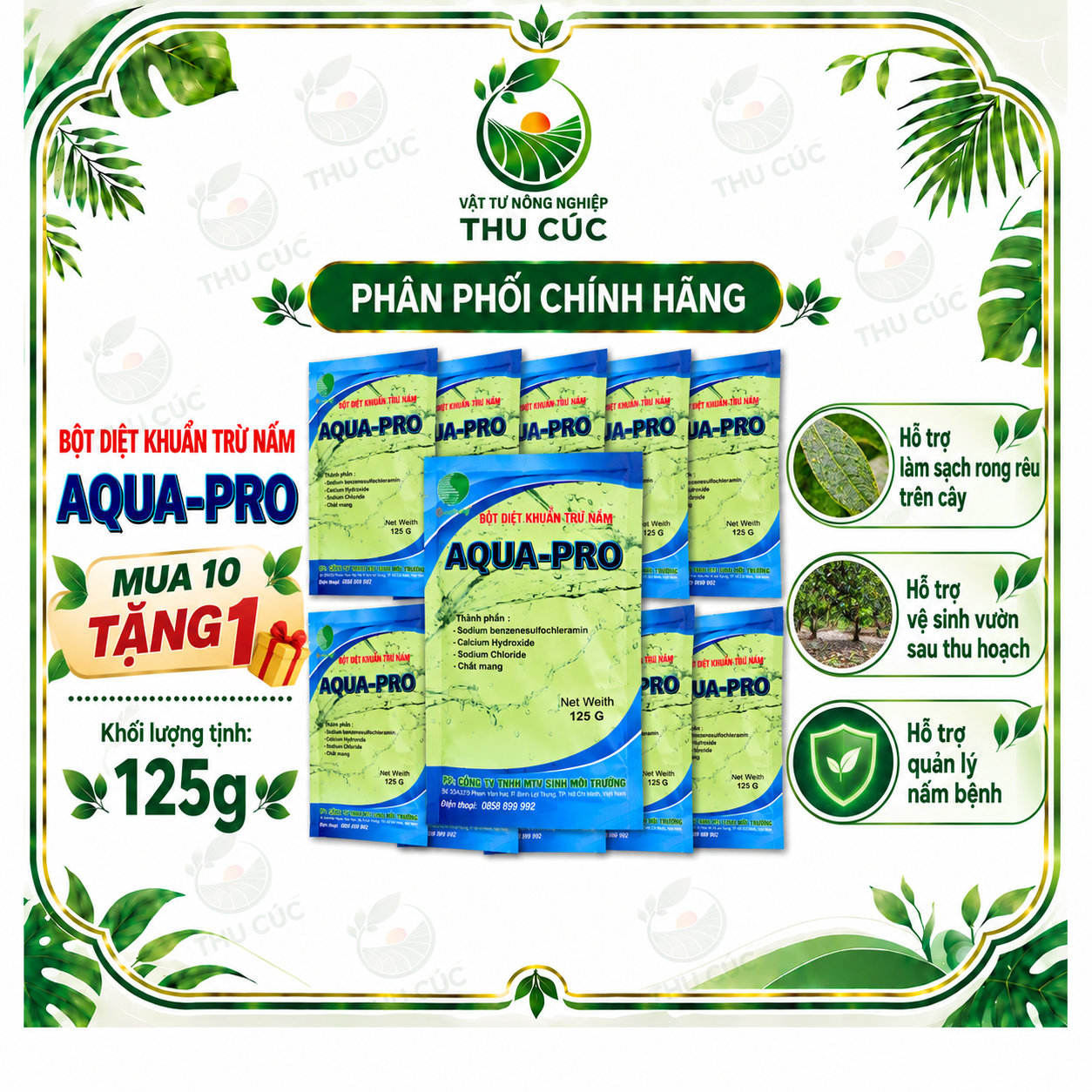 AQUA-PRO 125G – RỬA VƯỜN, LÀM SẠCH RONG RÊU SAU THU HOẠCH | MUA 10 TẶNG 1