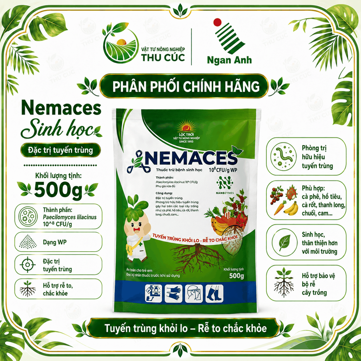 NEMACES 500g Lộc Trời – Thuốc Trừ Tuyến Trùng Sinh Học, Bảo Vệ Bộ Rễ