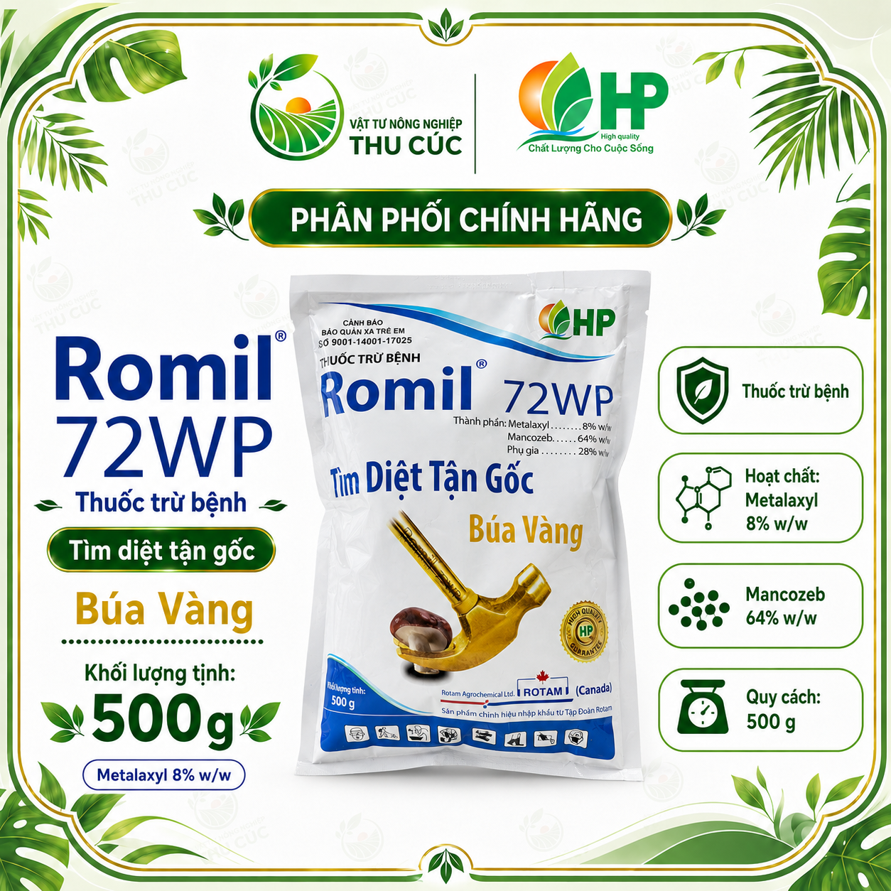 Romil 72WP 500g – Thuốc Trừ Thối Rễ, Vàng Rụng Lá, Chết Nhanh Trên Hồ Tiêu