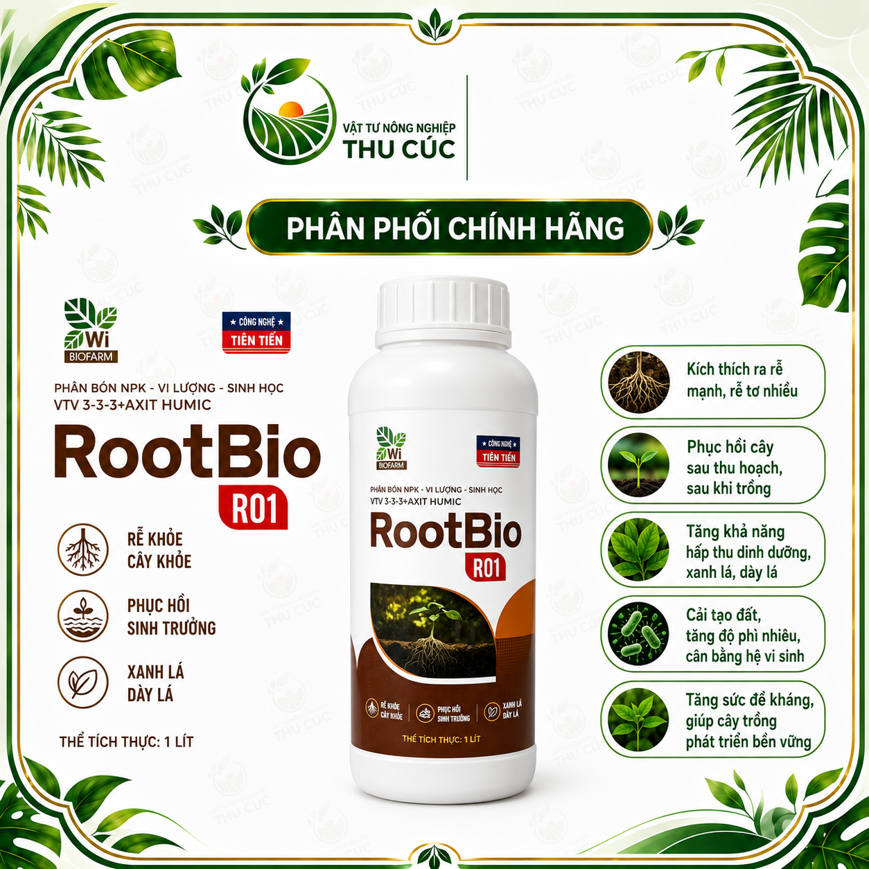RootBio R01 1 Lít – Kích Rễ, Phục Hồi Cây, Cải Tạo Đất
