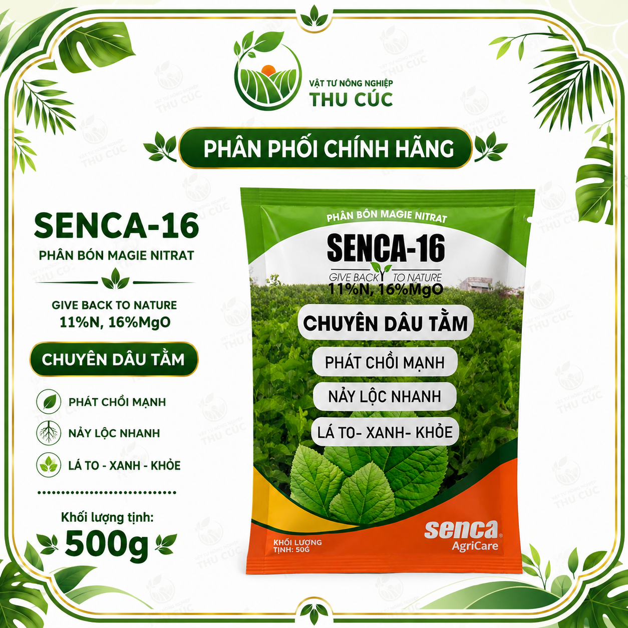 SENCA-16 50g – Magie Nitrat Chuyên Dâu Tằm, Bật Chồi, Xanh Dày Lá
