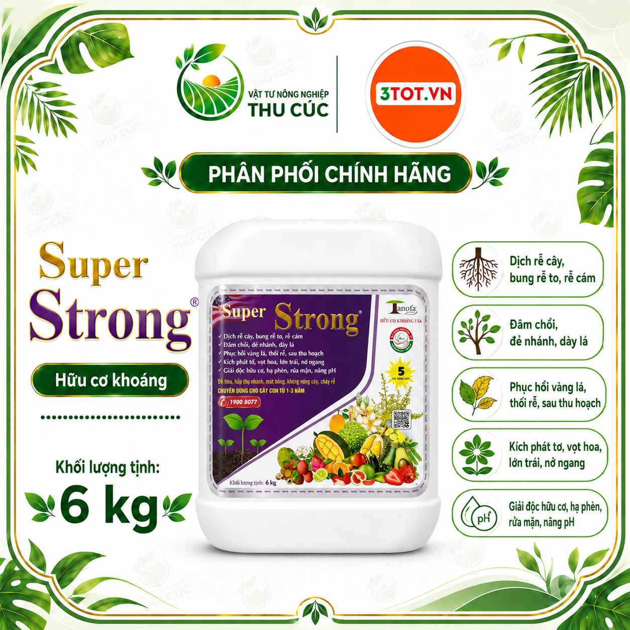 Super Strong Hữu Cơ Khoáng 6-6-6 Can 6kg – Kích Rễ, Bung Đọt
