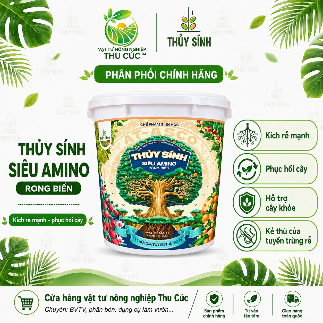 Thủy Sính Siêu Amino Rong Biển 20kg – Kích Rễ, Phục Hồi Cây, Cải Tạo Đất