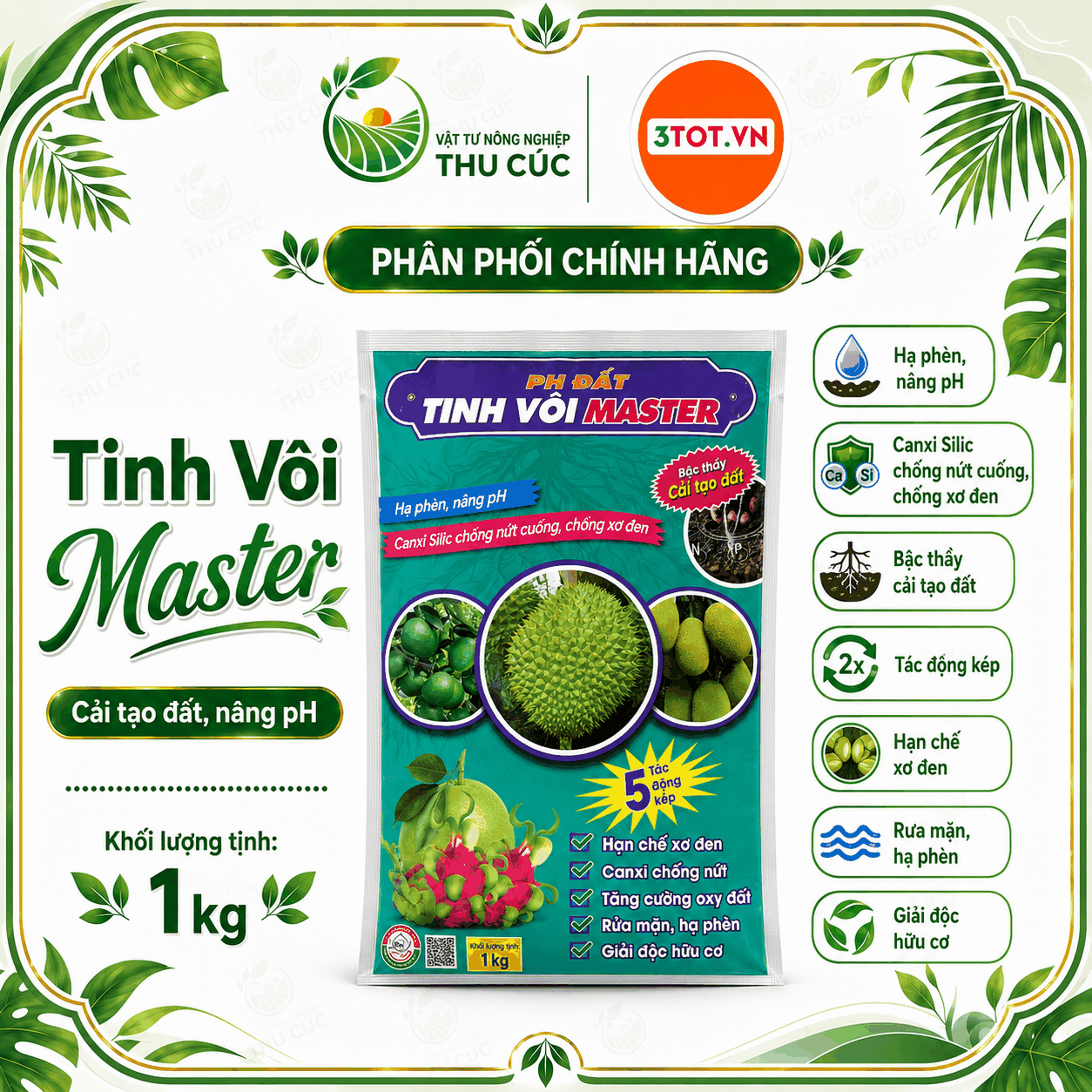 Tinh Vôi Master – Hạ Phèn, Nâng pH, Cải Tạo Đất, Giải Độc Hữu Cơ