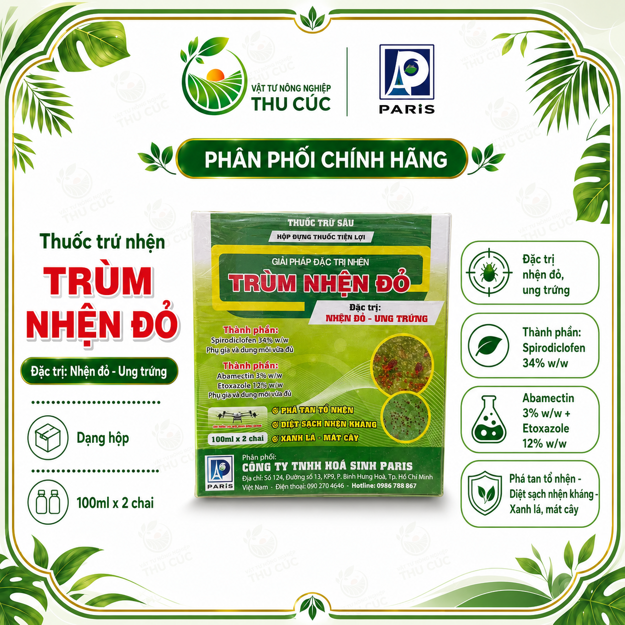 TRÙM NHỆN ĐỎ – GIẢI PHÁP ĐẶC TRỊ NHỆN | HỘP 2 CHAI 100ML