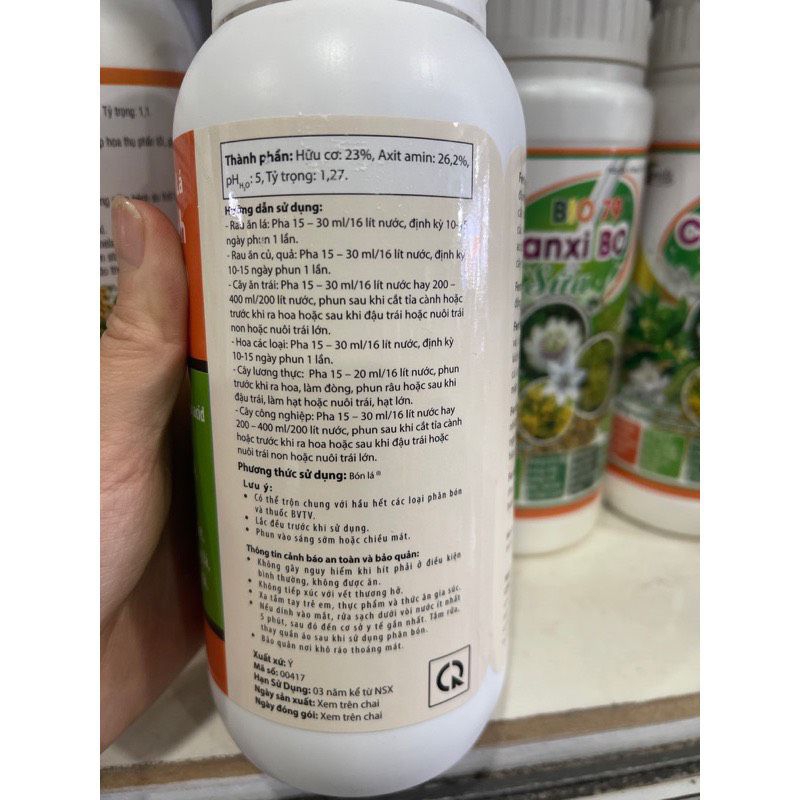 Phân Bón Lá Hữu Cơ Sinh Học Fertigold Amino Acid,Chai 500ml,Nhập Khẩu Từ Châu Âu,100% Amino Động Vật