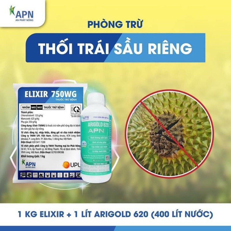 Bộ Phòng Trừ Thối Trái Sầu Riêng, Elixir + Arigold 620 Tiêu Diệt Nấm, Cây Hồi Phục Nhanh Chóng