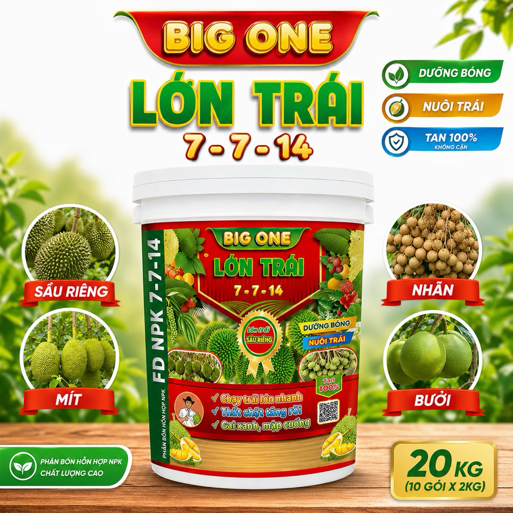 Phân Bón 3 TỐT BIG ONE Lớn Trái 7-7-14 – Nuôi Trái Nhanh, Gai Xanh Mập Cuống, Hạn Chế Đi Đọt – Dùng Cho Sầu Riêng