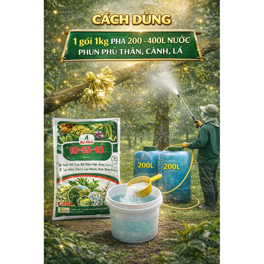 Phân A Ba Kích 10-55-10 + TE Kích Mầm Hoa Mạnh, Ra Hoa Đồng Loạt (1kg)