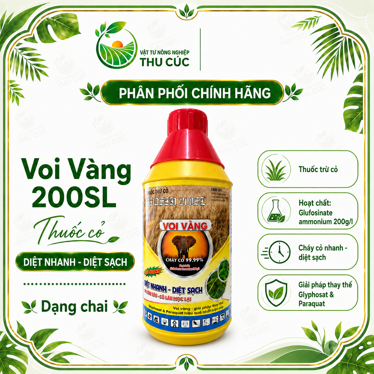 VOI VÀNG – THUỐC TRỪ CỎ NỘI HẤP, LƯU DẪN | CHAI 900ML