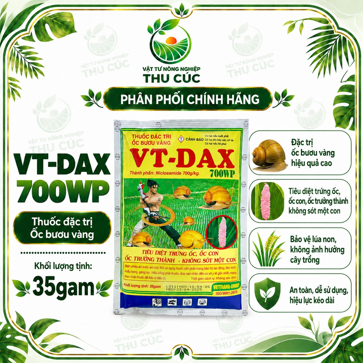 VT-DAX 700WP 35G – THUỐC TRỪ ỐC BƯƠU VÀNG HẠI LÚA