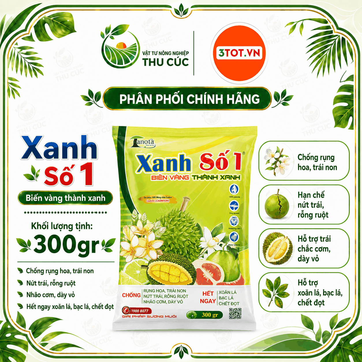 XANH SỐ 1 TANOFA 300G – BỔ SUNG KẼM, XANH LÁ, HẠN CHẾ RỤNG HOA TRÁI NON