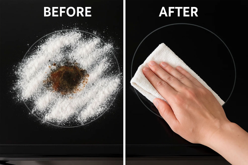 Dùng baking soda làm sạch vết bẩn cứng đầu trên bếp từ