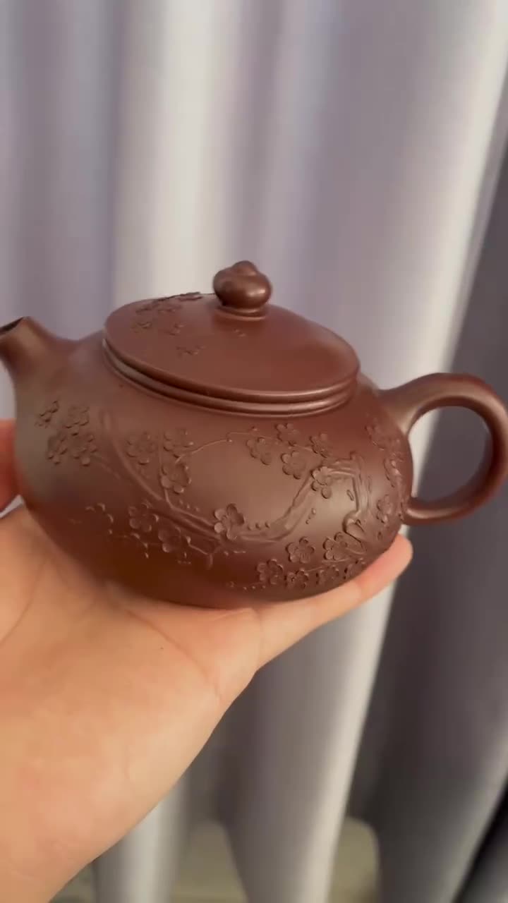 Ấm Hán Giang Hoa Đào - Tử chu nê - Nghệ Công Sư Ưu Tú - 210ml - Lỗ thoát: 9 lỗ