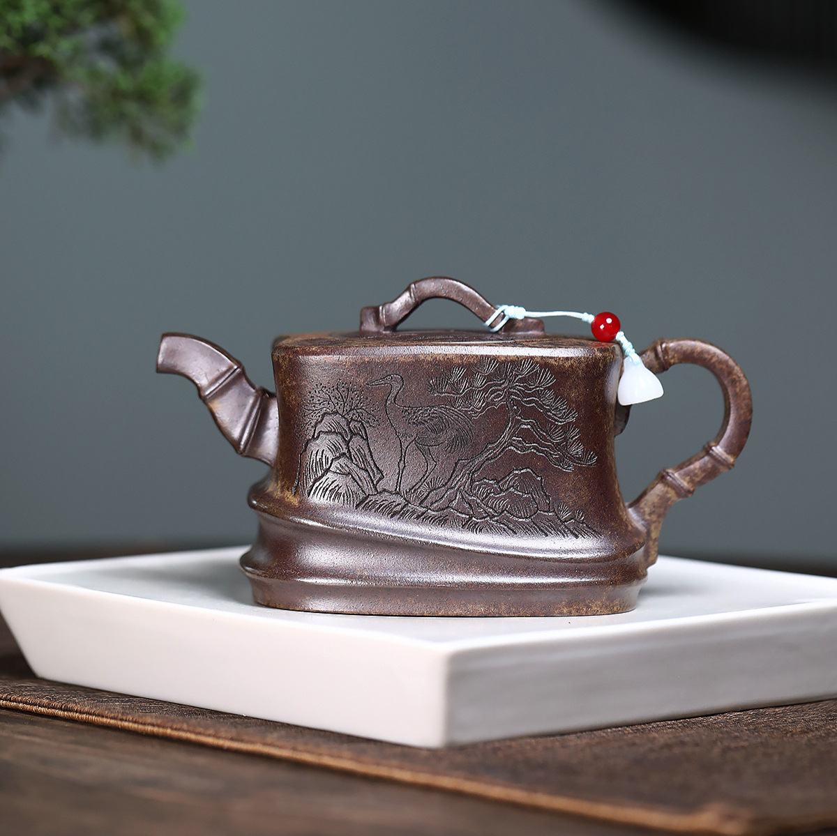Ấm Tứ Phương Trúc Tiết - Trầm Hương Nê - NN Dân Gian - Dung tích 380ml - KT: 16.7*9.0*6.0cm - Nội Suy Khổng