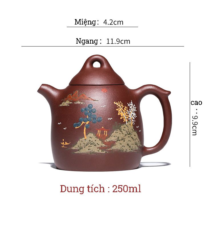 Ấm Sơn Thủy Tần Quyền - Tử Nê - Ngô Văn Thái - 250ml - 9 Lỗ