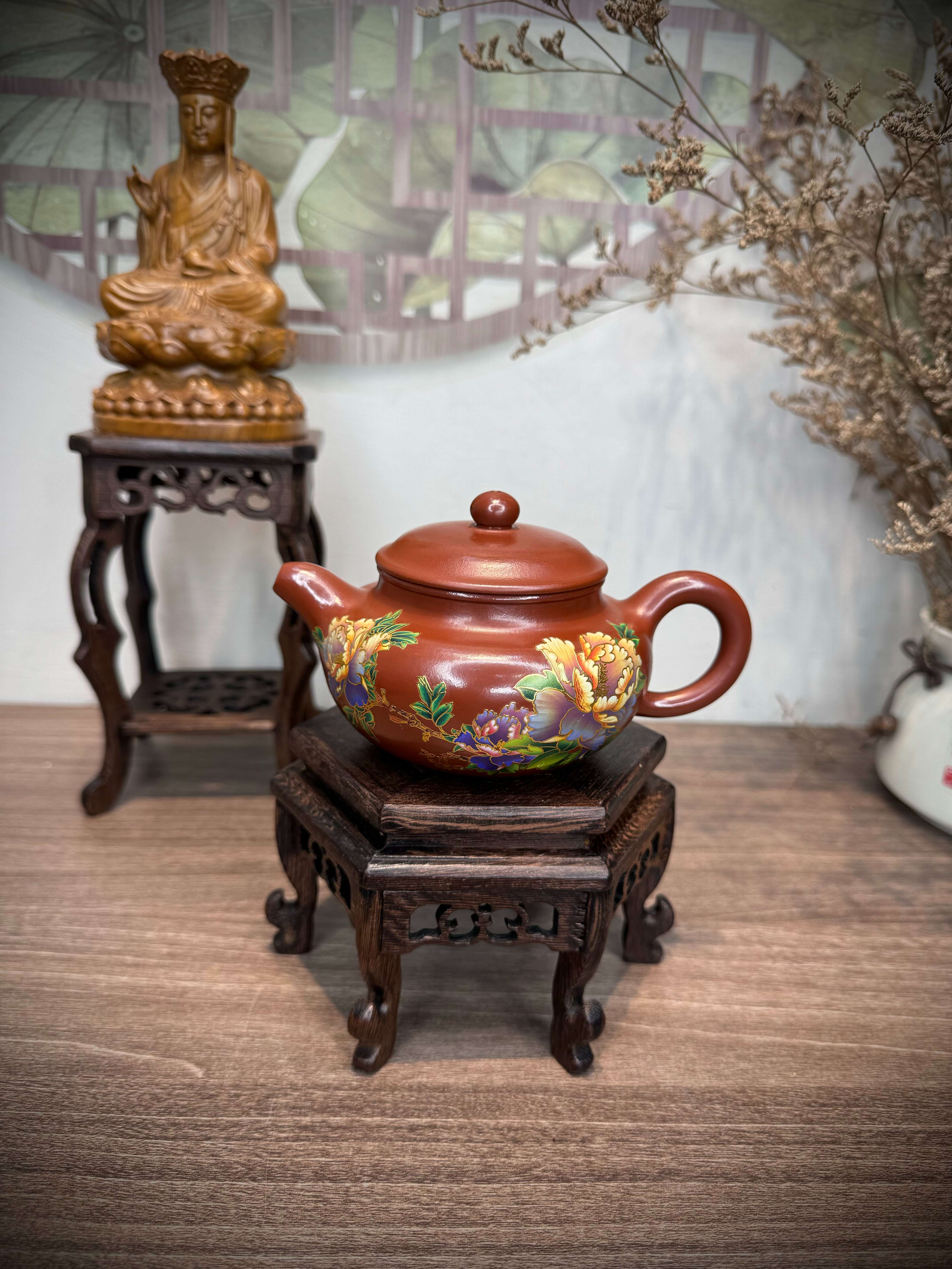 Ấm Phỏng Cổ - Chu Nê - NN Bách Trung Lợi - Họa Tiết Vẽ Tay - Hàng Thủ Công - Lỗ Thoát: Hình Trám 9 Lỗ - 240ml