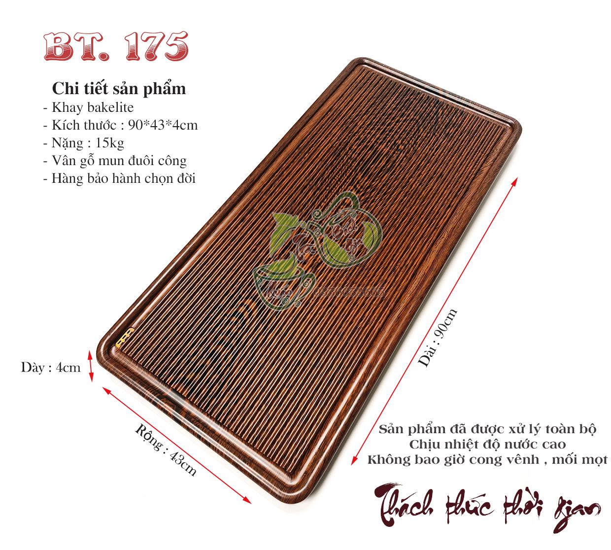 khay vân mun đuôi công - 90*43*4cm