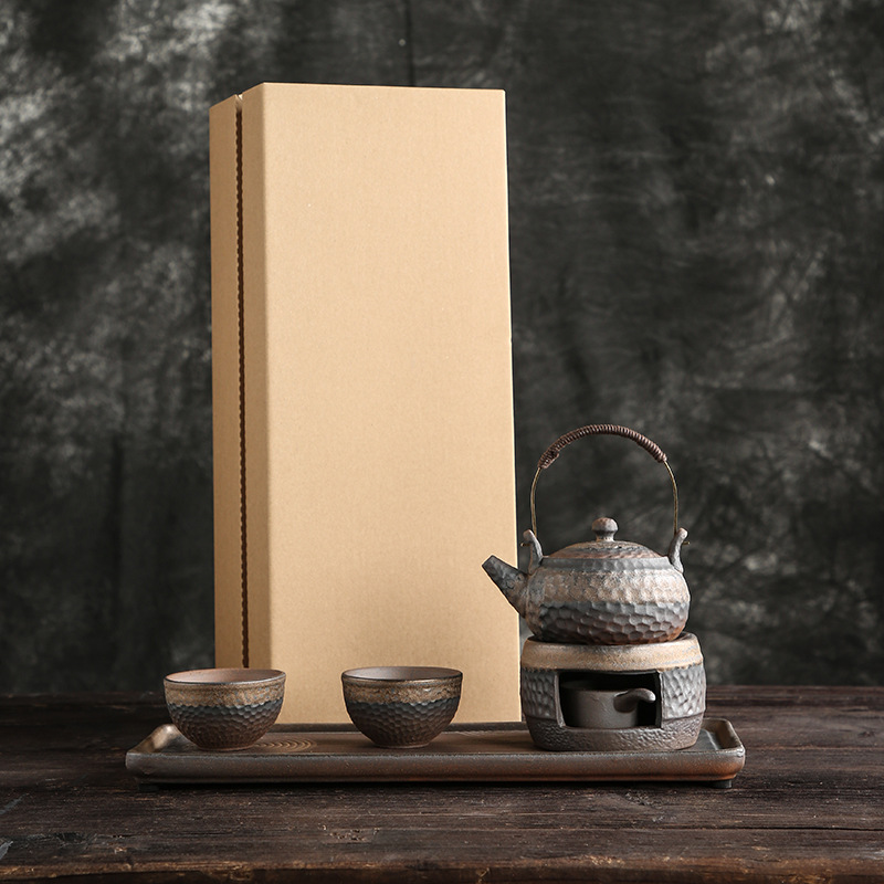Bộ ấm trà gốm thô - phong cách nhật bản - ấm dung tích 260ml , chén 100ml - Khay 36.5*13.5*1.5cm