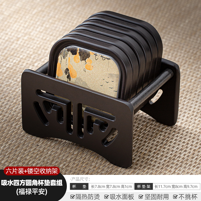 Đế chén phíp - bộ 6 cái kèm đế - KT: 7.5cm - hoạ tiết: quả bầu