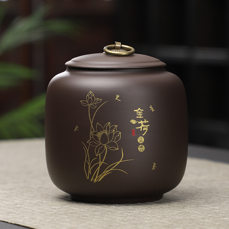 Hũ trà gốm tử sa đen - KT: 11.5*12cm - Dung tích 750ml