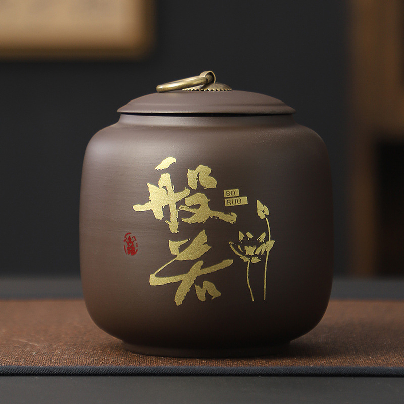 Hũ trà gốm tử sa đen - KT: 11.5*12cm - Dung tích 750ml
