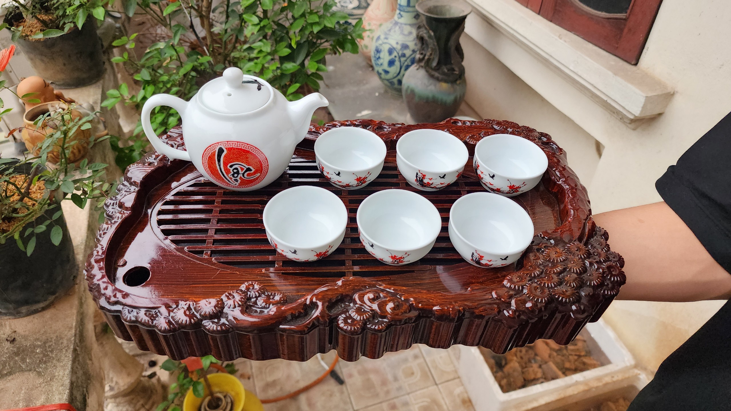 bộ ấm chén bát tràng + khay