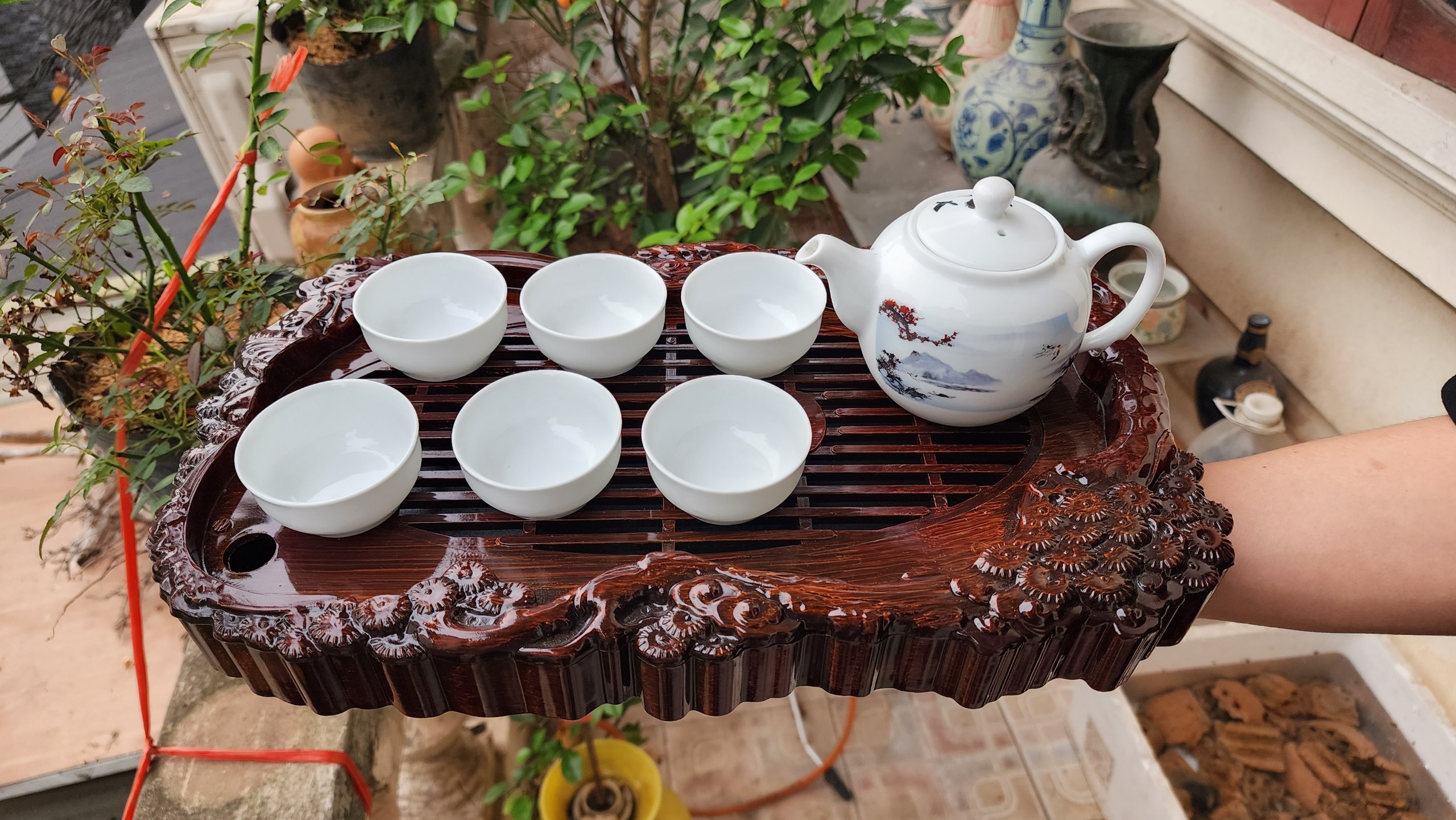 bộ ấm chén bát tràng + khay