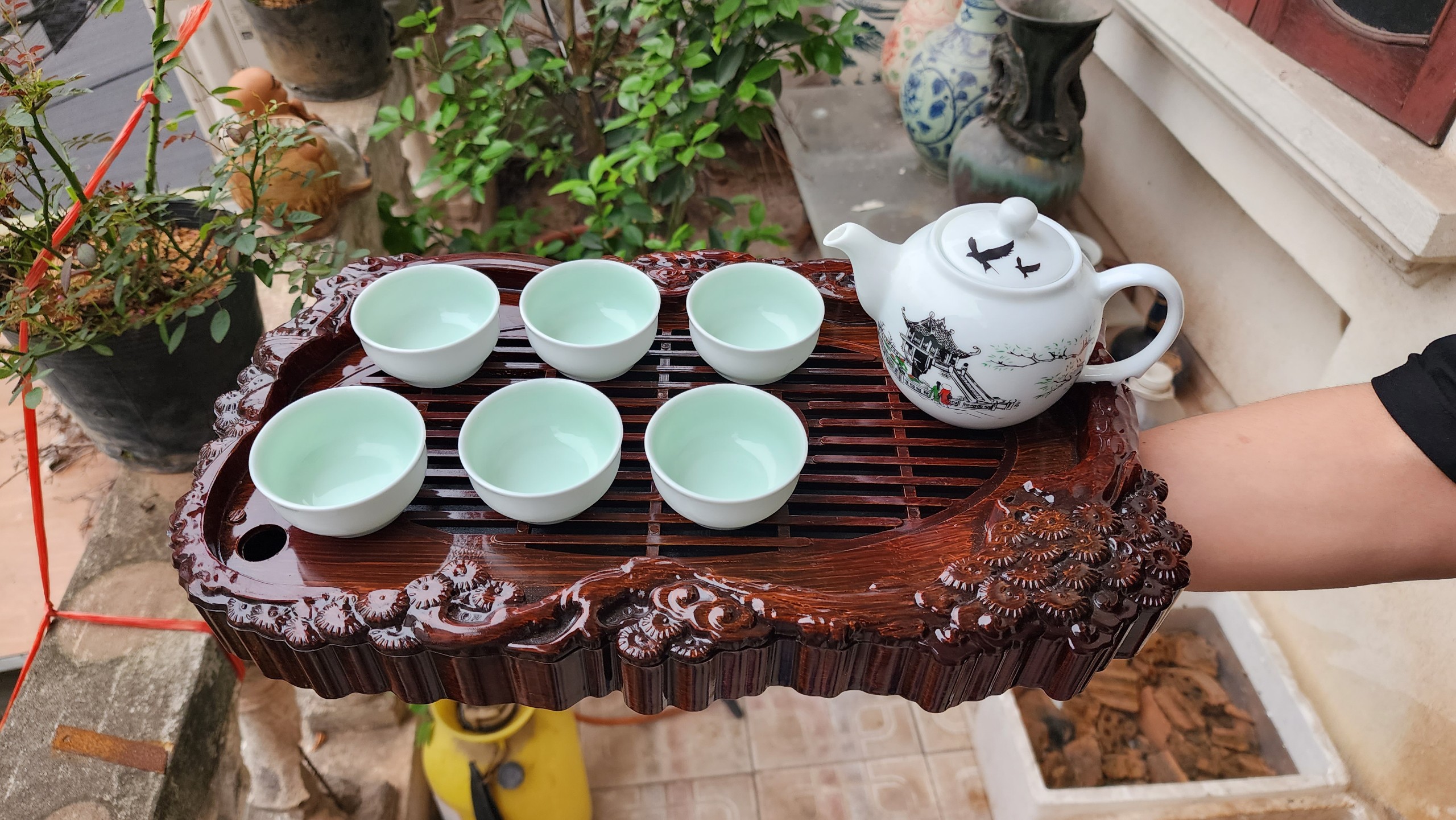 bộ ấm chén bát tràng + khay