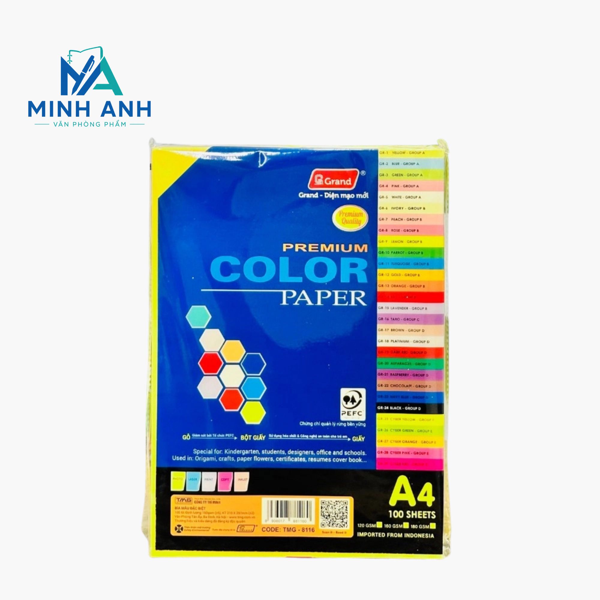 Giấy bìa cứng PGrand 160gsm màu vàng chanh đặc biệt