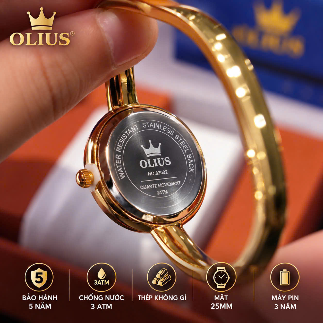 ĐỒNG HỒ NỮ OLIUS MẶT ELIP 25MM – MẶT VÀNG – DÂY VÀNG HỒNG ĐÚC ĐẶC – MÁY QUARTZ