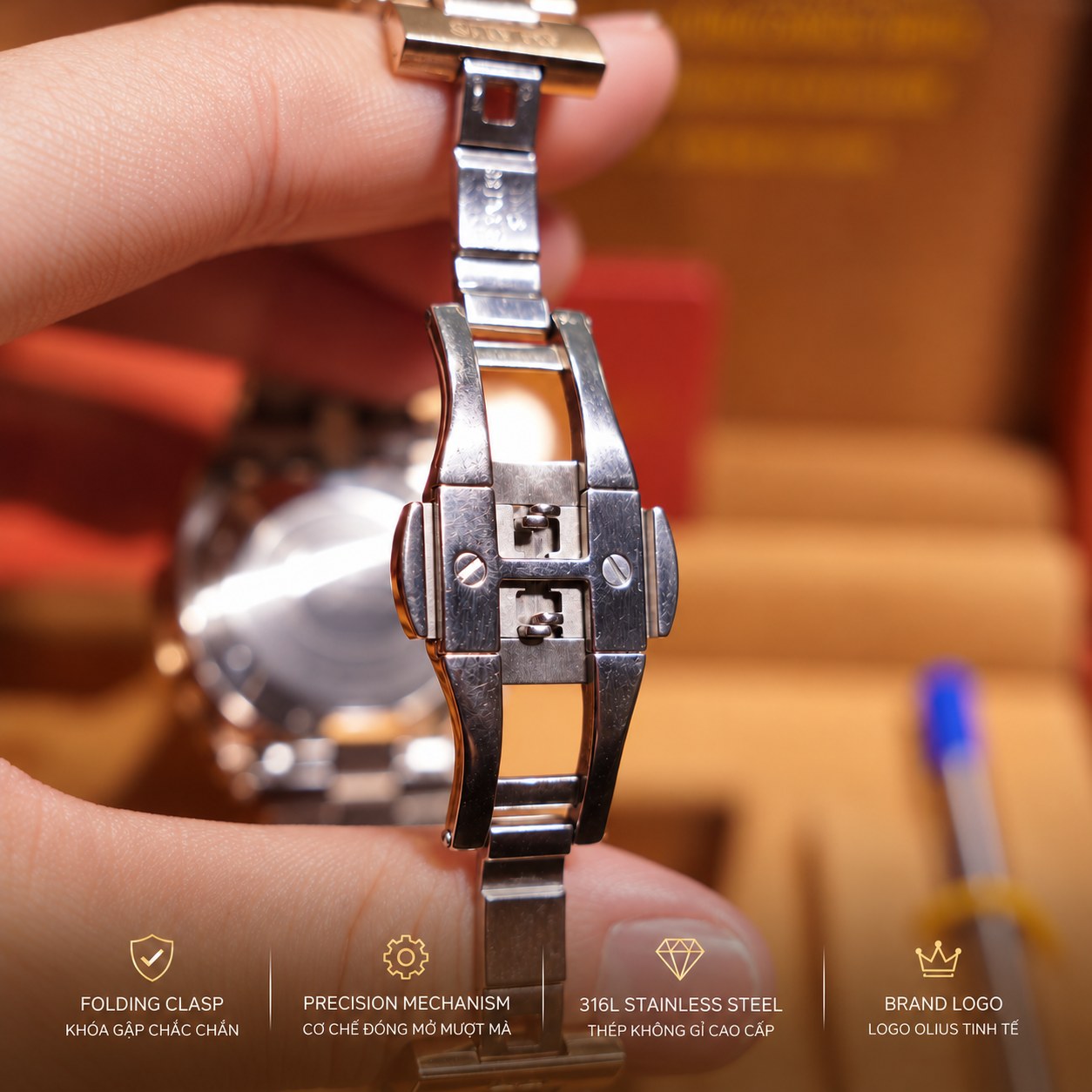 Đồng Hồ Pin OLIUS Nam Chính Hãng - Máy Nhật, Mặt Kính Sapphire 40ml, Làm Từ Thép Không Gỉ Cao Cấp 316L đúc đặc, 10atm