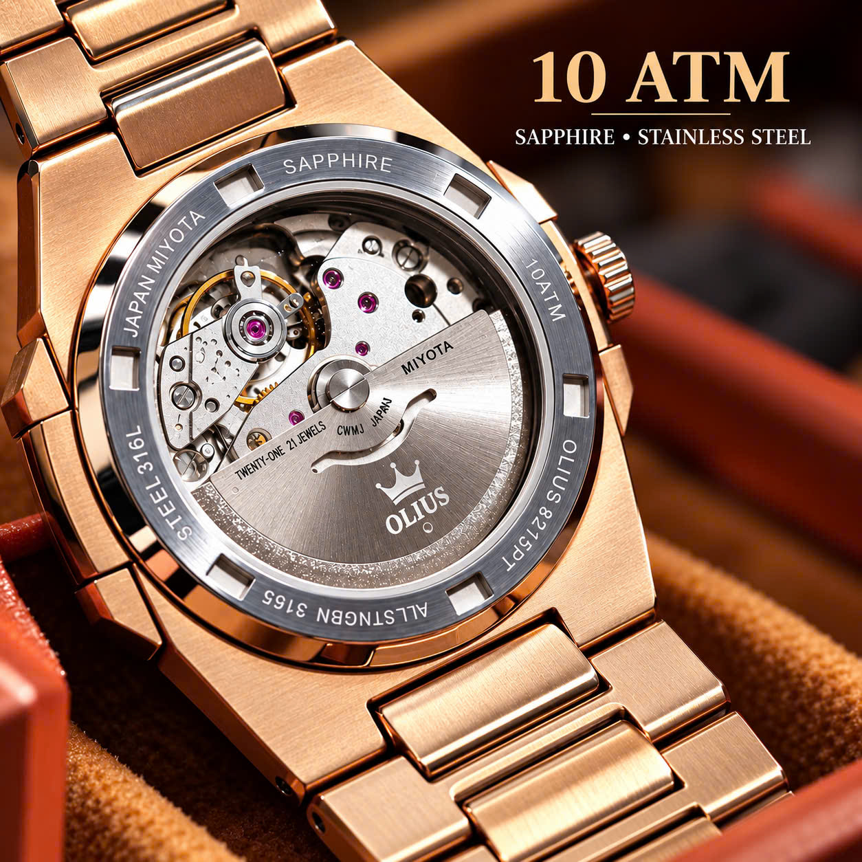 Đồng Hồ Nam Cao Cấp Olius - Đồng Hồ Cơ kính Sapphire 40mm, Máy Nhật MIYOTA, Thép không gỉ 316L đúc đặc, Chống nước 10atm
