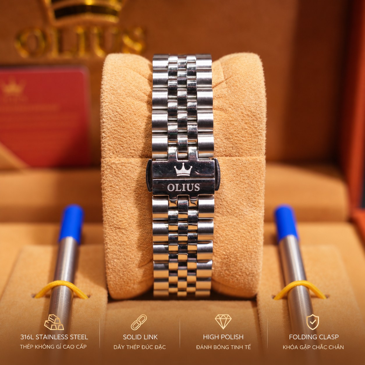 Đồng Hồ Pin OLIUS Nam Chính Hãng - Máy Nhật, Mặt Kính Sapphire 40ml, Làm Từ Thép Không Gỉ Cao Cấp 316L đúc đặc, 10atm