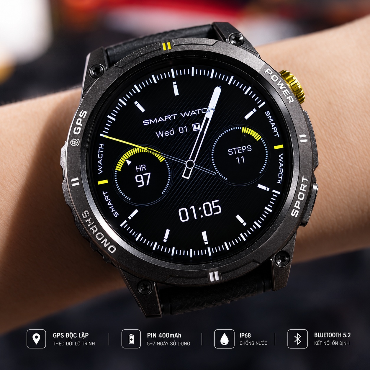 Đồng Hồ Thông Minh Nam OLIUS Smart Watch - Màn AMOLED 46mm, Chông Nước, Chống Bụi, GPS độc lập