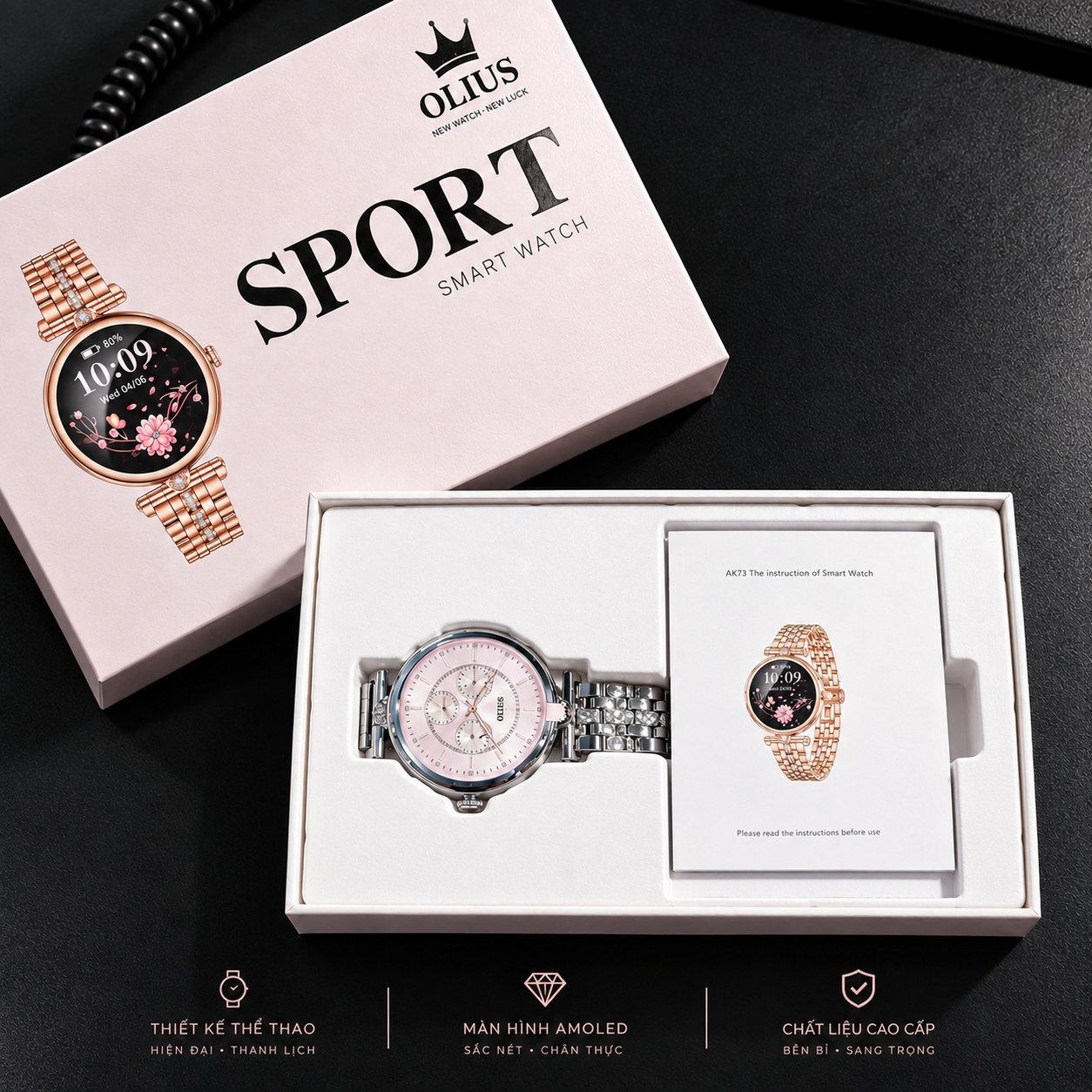 Đồng Hồ Thông Minh Nữ OLIUS Smart Watch - Màn hình 36mm AMOLED, Chống Nước- Tặng kèm dây đeo