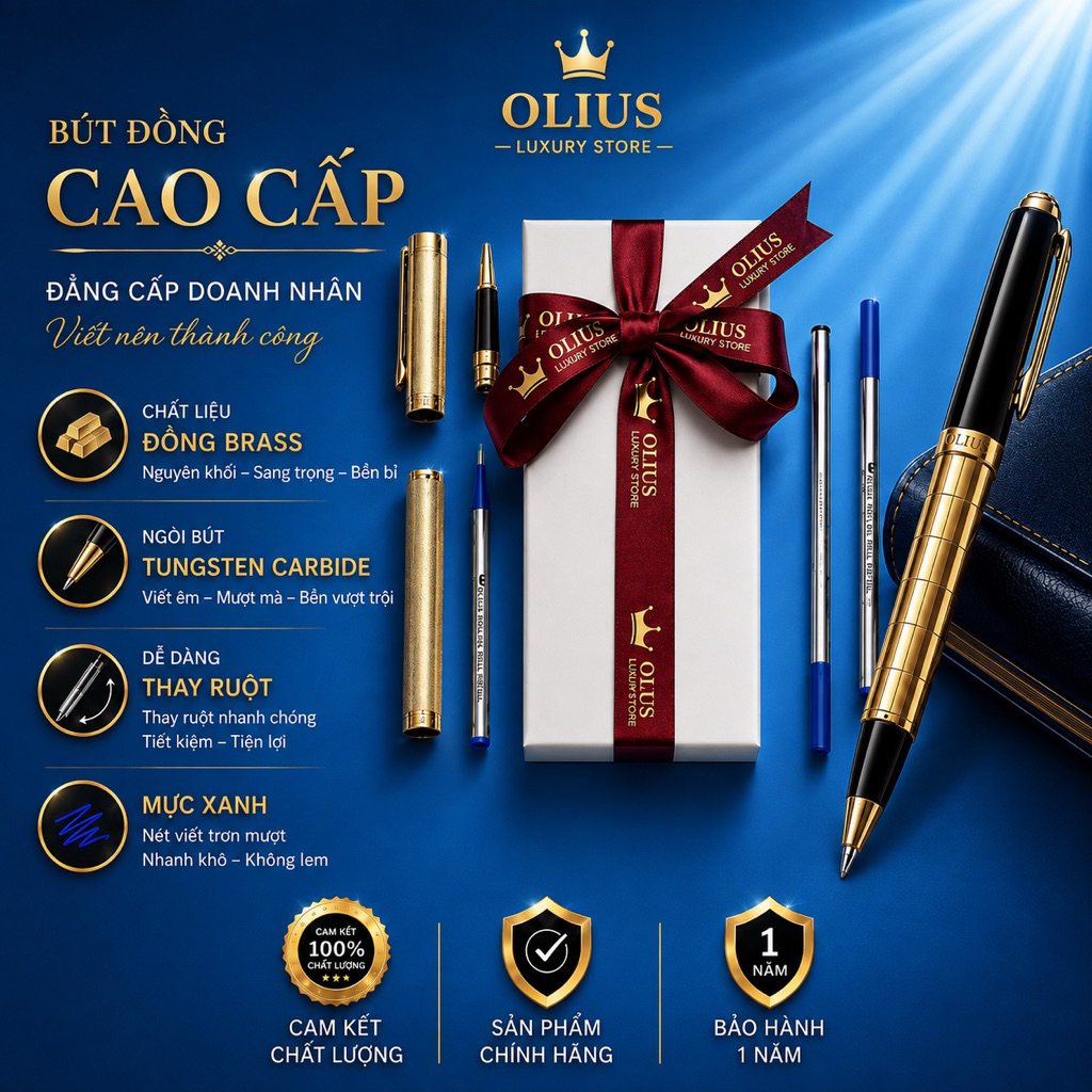 Bút Đồng, Bút Thép OLIUS Cao Cấp từ Đồng Brass Nguyên Khối  - Bút Ký cho Doanh Nhân, thiết kể Sang trọng