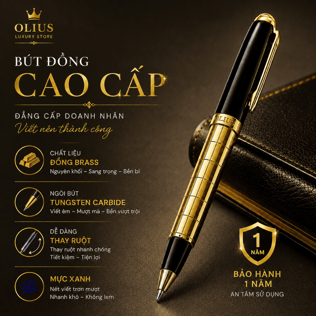 Bút Đồng, Bút Thép OLIUS Cao Cấp từ Đồng Brass Nguyên Khối  - Bút Ký cho Doanh Nhân, thiết kể Sang trọng