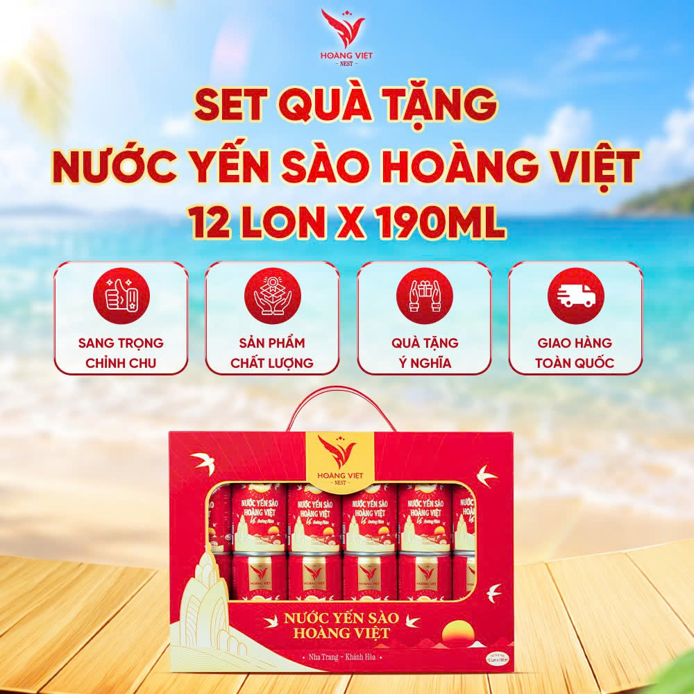 SET QUÀ TẶNG 12 LON NƯỚC YẾN SÀO HOÀNG VIỆT 190ML